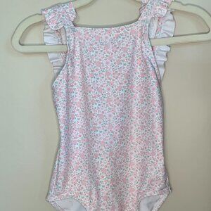 Minnow Girls Antique Floral One-Piece Swimsuit Ruffle Straps Size 3/4T Pink
